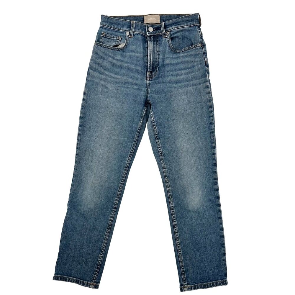 Everlane Womens High Rise Straight Jeans Size 27 Ankle Blue Denim Cotton Blend